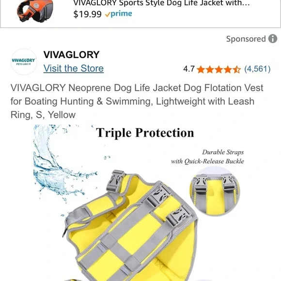 Dog Lifejacket Sz S Canary Yellow Neoprene Dog Life Vest W/ LightReflecting trim - Picture 4 of 10